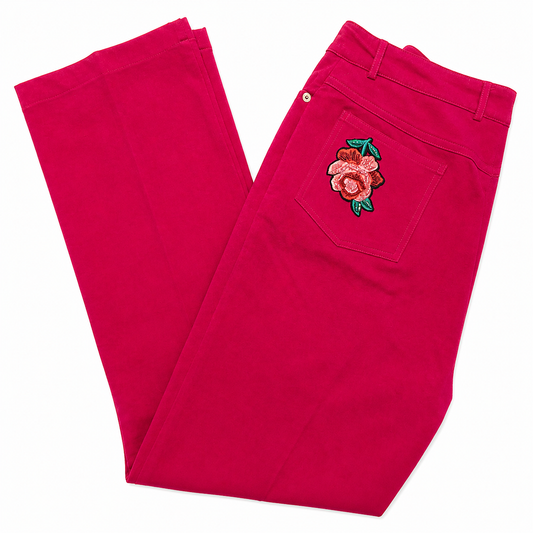 St. John Sport Essentials Cranberry Jeans with Floral Appliqué