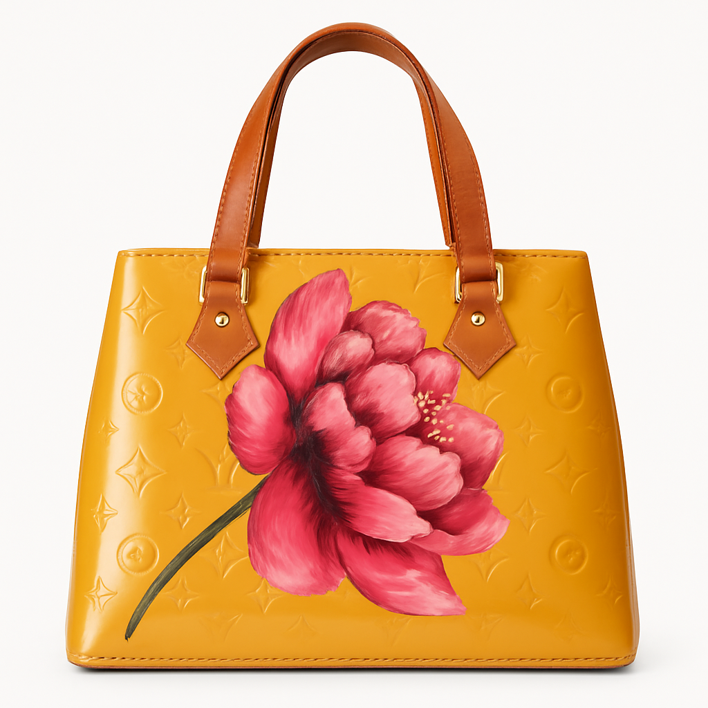 Louis Vuitton Tan Vernis  Satchel with Hand-Painted Flower