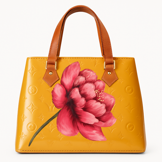 Louis Vuitton Tan Vernis  Satchel with Hand-Painted Flower