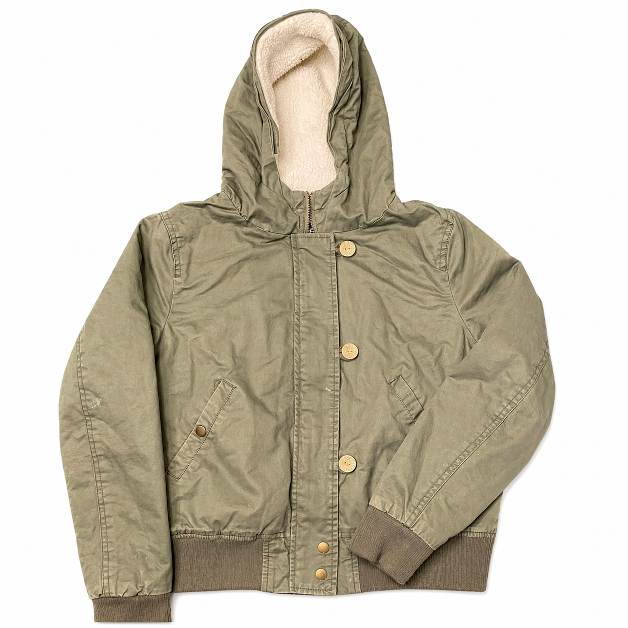 Ambience Hooded Short Olive Jacket with Fleece Lining