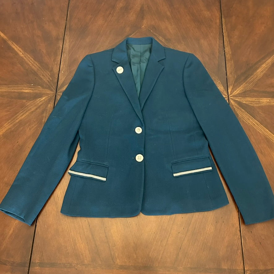 Petite Turquoise Blazer with Decorative Buttons and Pocket Borders