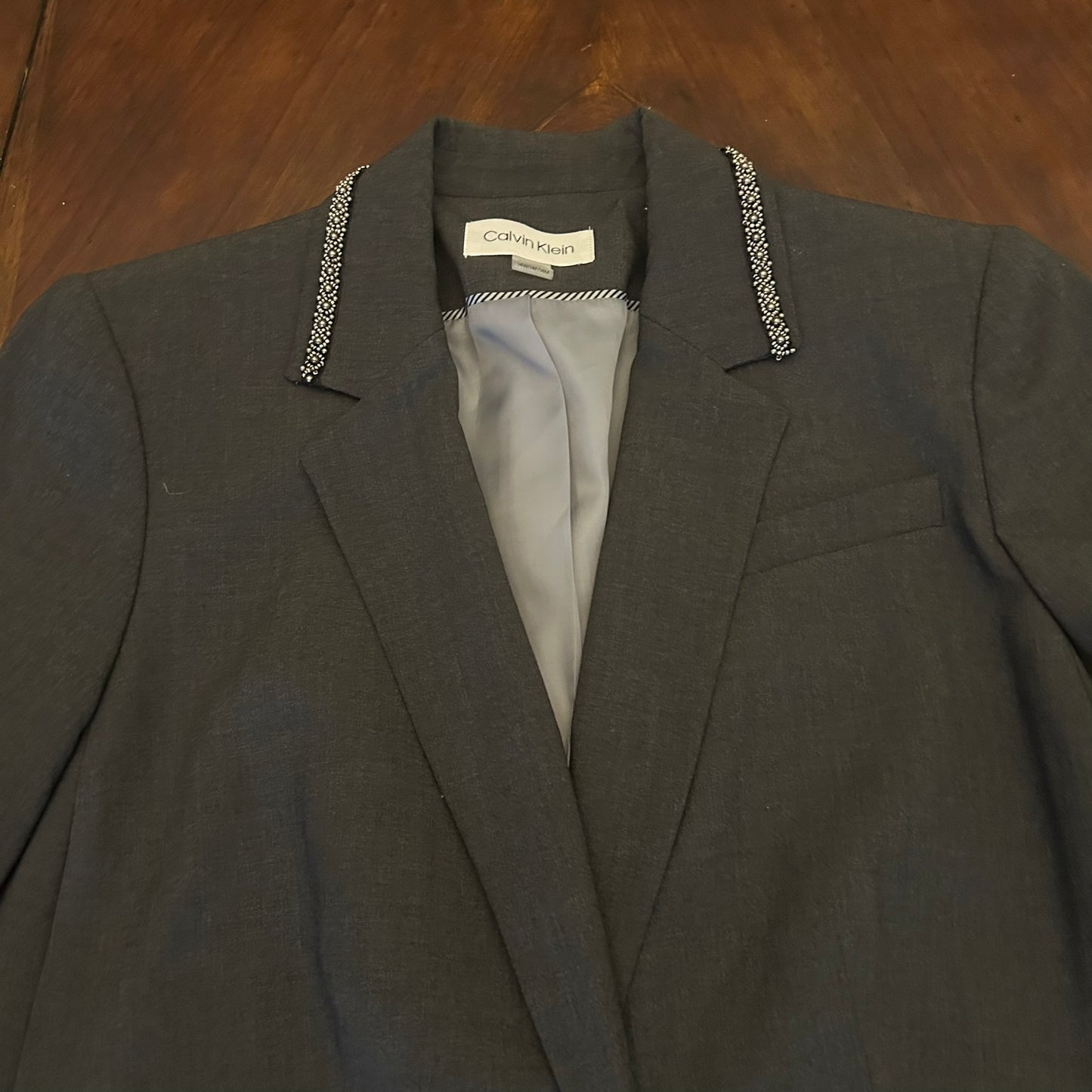 Calvin Klein Grey Blazer with Beaded Collar