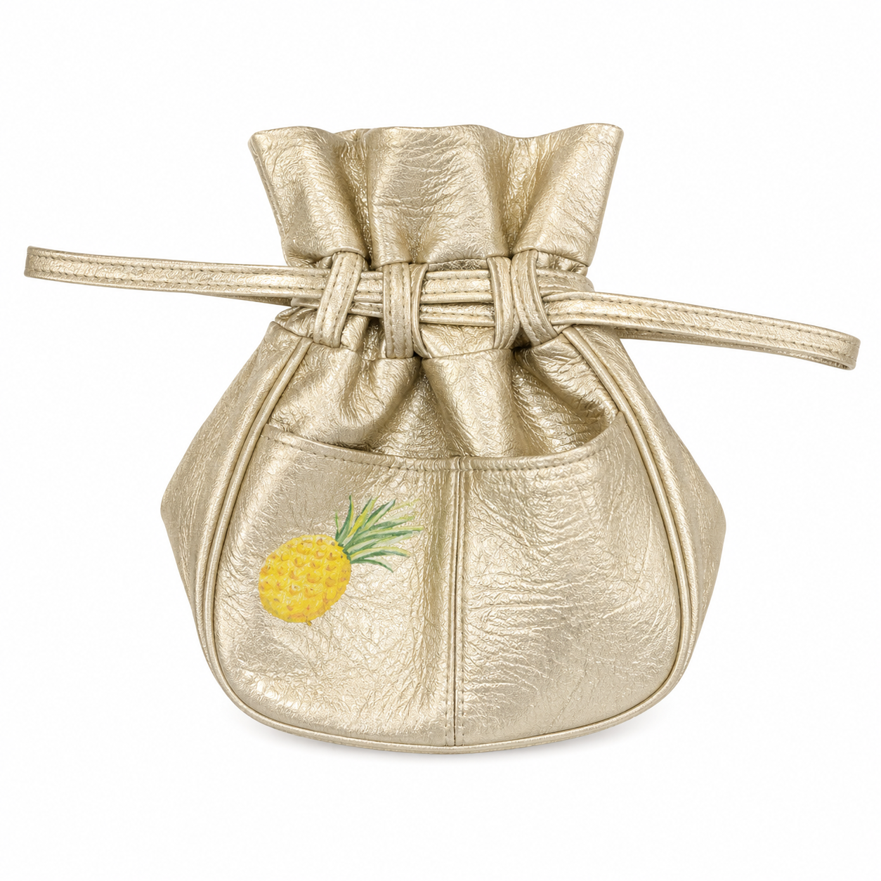 Metallic Drawtring Bag with Hand-Painted Pineapple