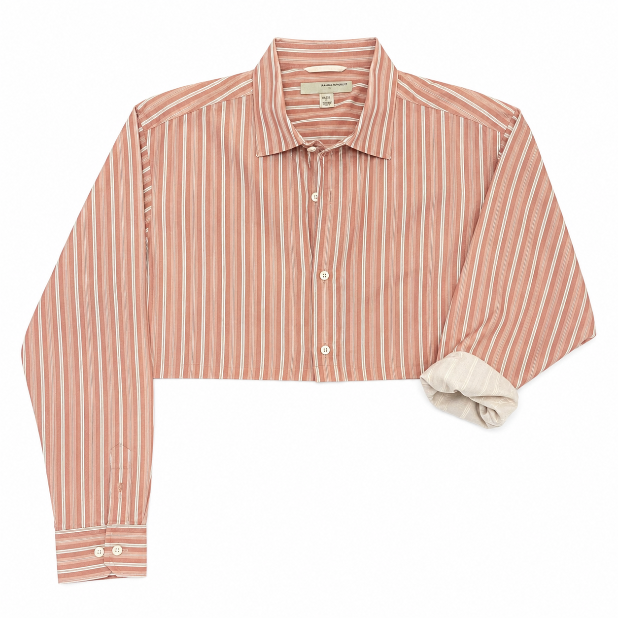 Stafford Cropped Orange & White Vertical Stripe Button-Up Shirt