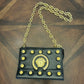 Vintage Black Leather Handbag with Gold Hardware