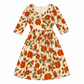 Floral Full-Skirt Dress with Faux-Pearl Double V-neckline