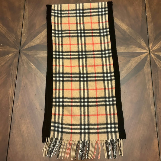 Burberrys of London Vintage Fringed Scarf with Velvet Trim