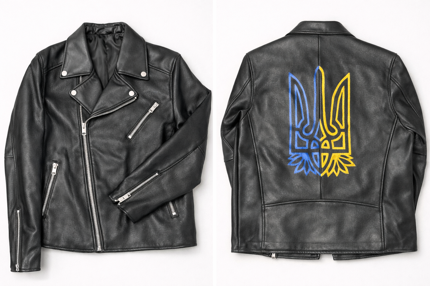 UKRAINE Hand-Painted Faux-Leather Jacket with Flag
