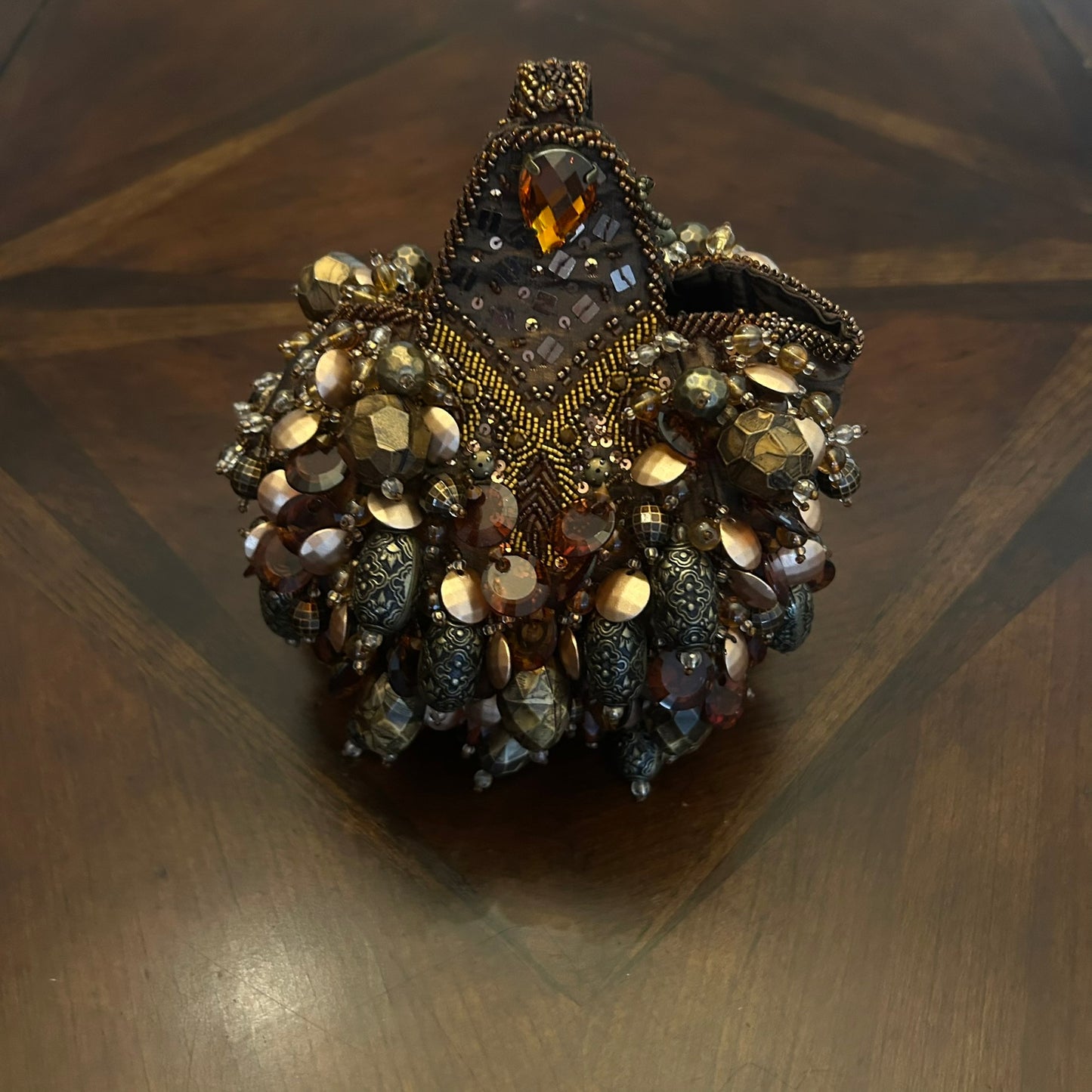 Mary Frances Brown & Copper Beaded Wrist bag