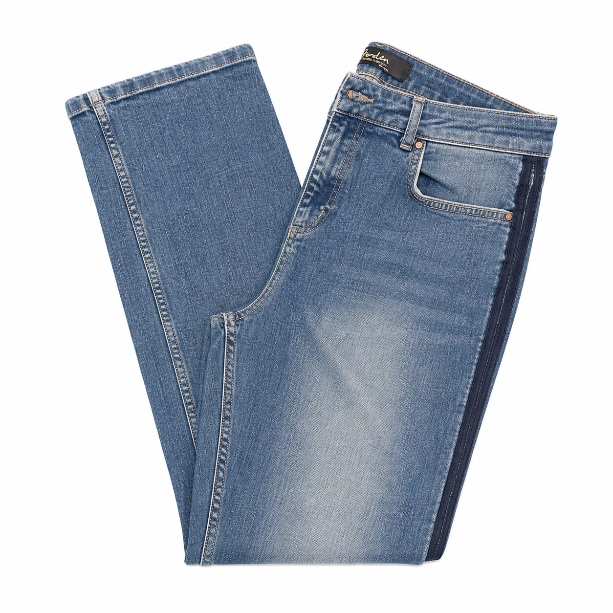 Boden Hi-Rise Straight-Leg Blue Jean with Twill Side Stripe