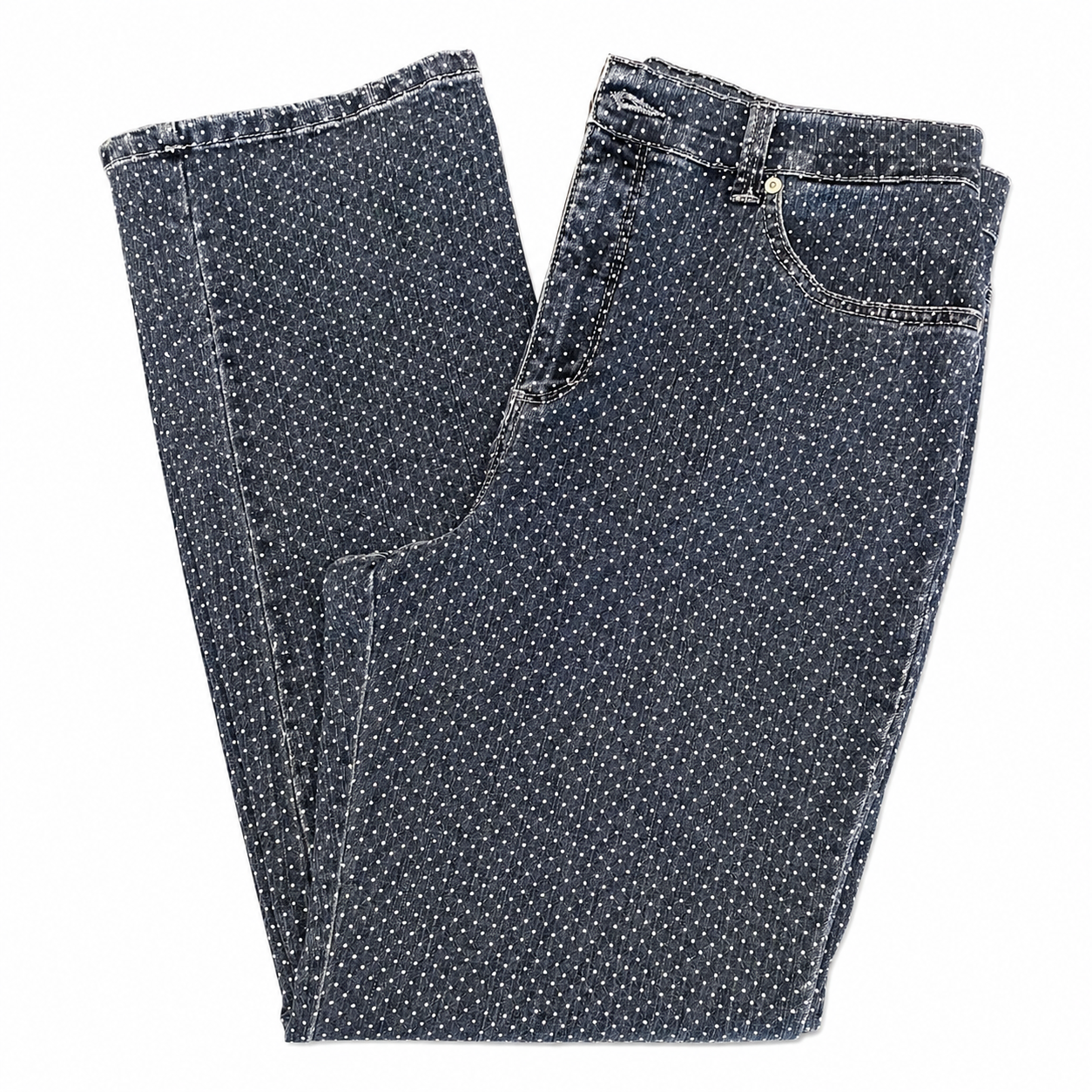 Gloria Vanderbilt Hi-Rise Straight Pindot Blue Jeans with Embroidery and Patch