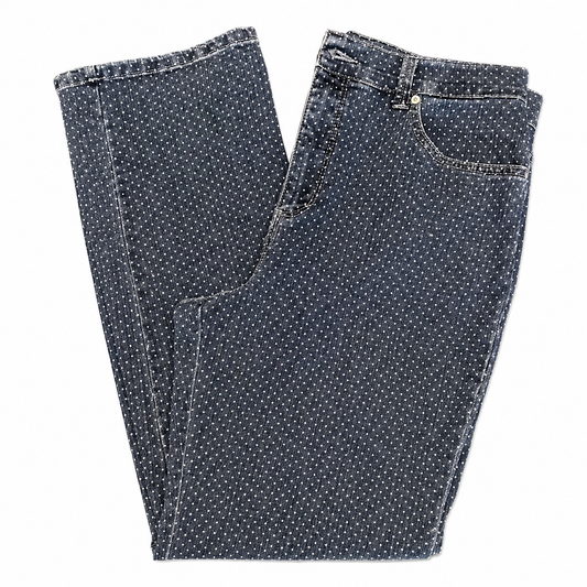 Gloria Vanderbilt Hi-Rise Straight Pindot Blue Jeans with Embroidery and Patch