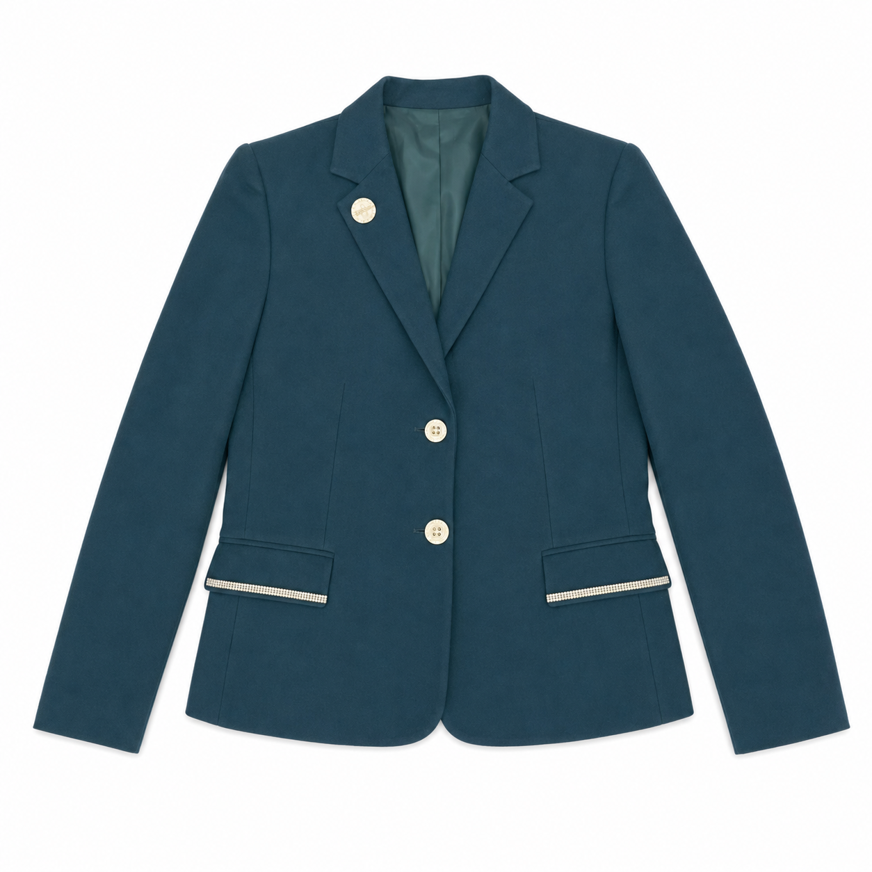 Petite Turquoise Blazer with Decorative Buttons and Pocket Borders