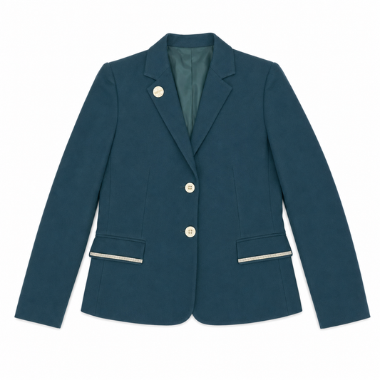Petite Turquoise Blazer with Decorative Buttons and Pocket Borders