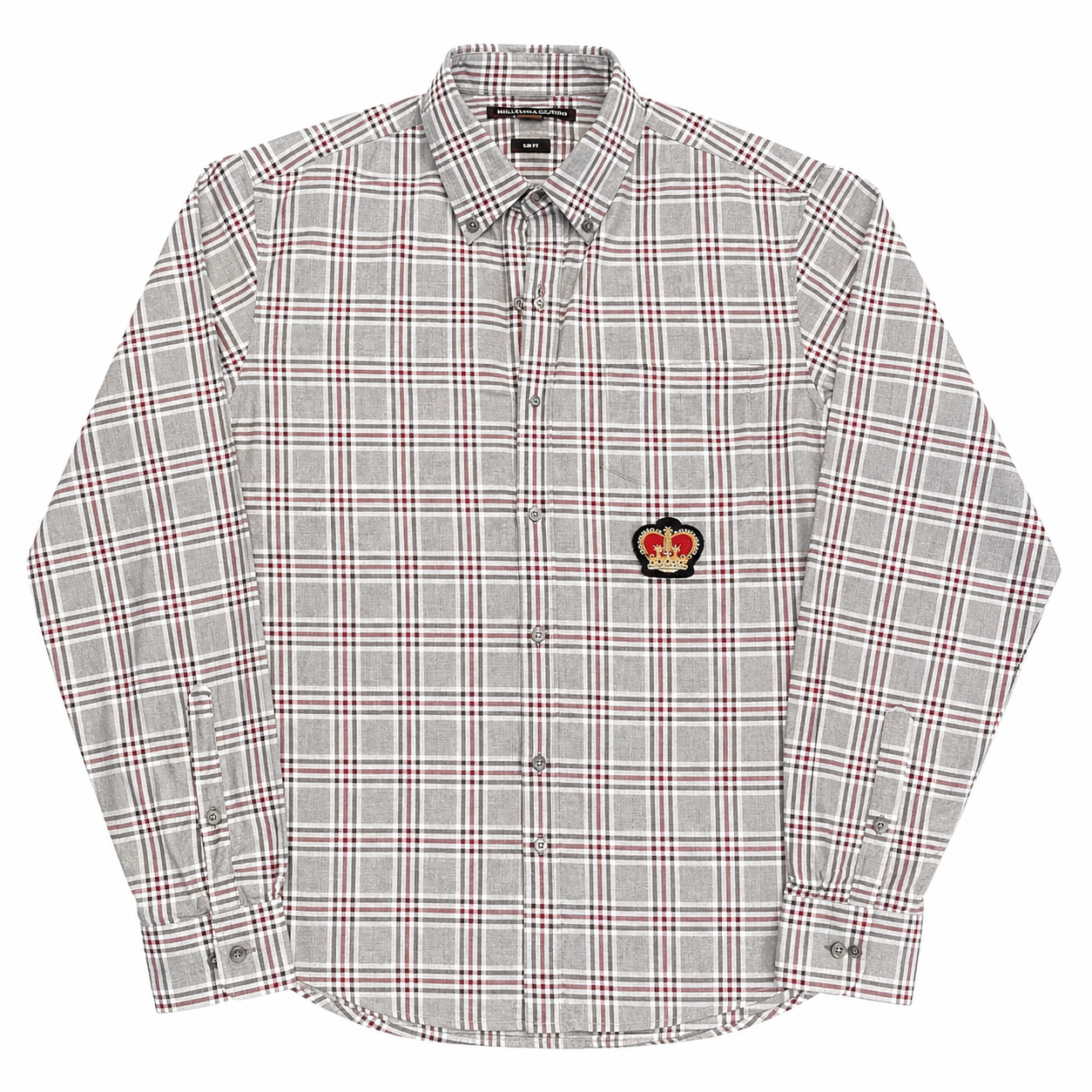 Michael Kors Grey & Red Plaid Shirt with Crown Patch