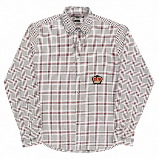 Michael Kors Grey & Red Plaid Shirt with Crown Patch