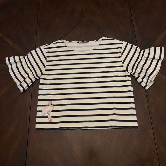 J.Crew Nvy/White Striped Shirt with Flamingo Appliqué and Bell Sleeves