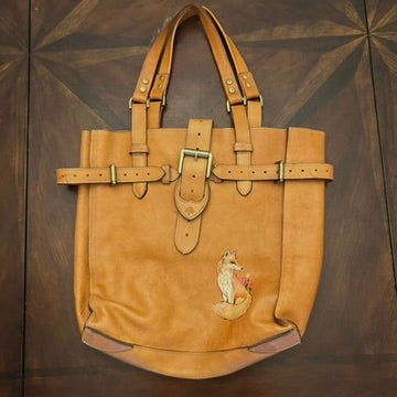 Mulberry Tan Leather Tote with Hand-painted Fox