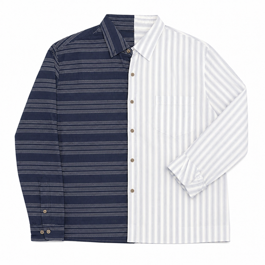 Fused Vertical-Horizontal Blue Striped Cropped Shirt