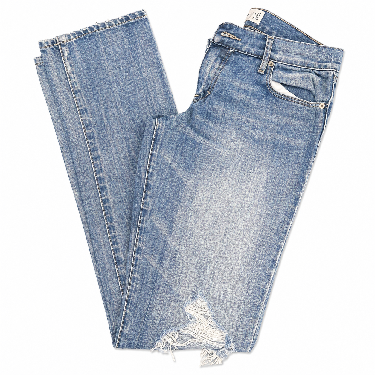 Abercrombie & Fitch Low-Rise Destructed Straight Leg Blue Jeans