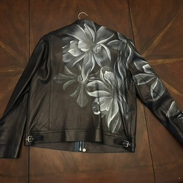 Gucci Leather Jacket with Hand-Painted Flower on Back
