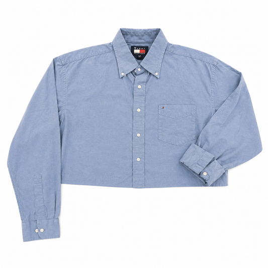 Tommy Hilfiger Cropped Periwinkle Button-Up Shirt with Pocket