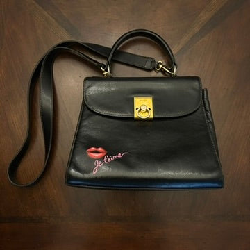 Goldpfeil Black Satchel Bag with Hand-painted "Je T'Aime"
