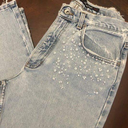 DKNY Light Blue Jeans with Hand-sewn Pearls