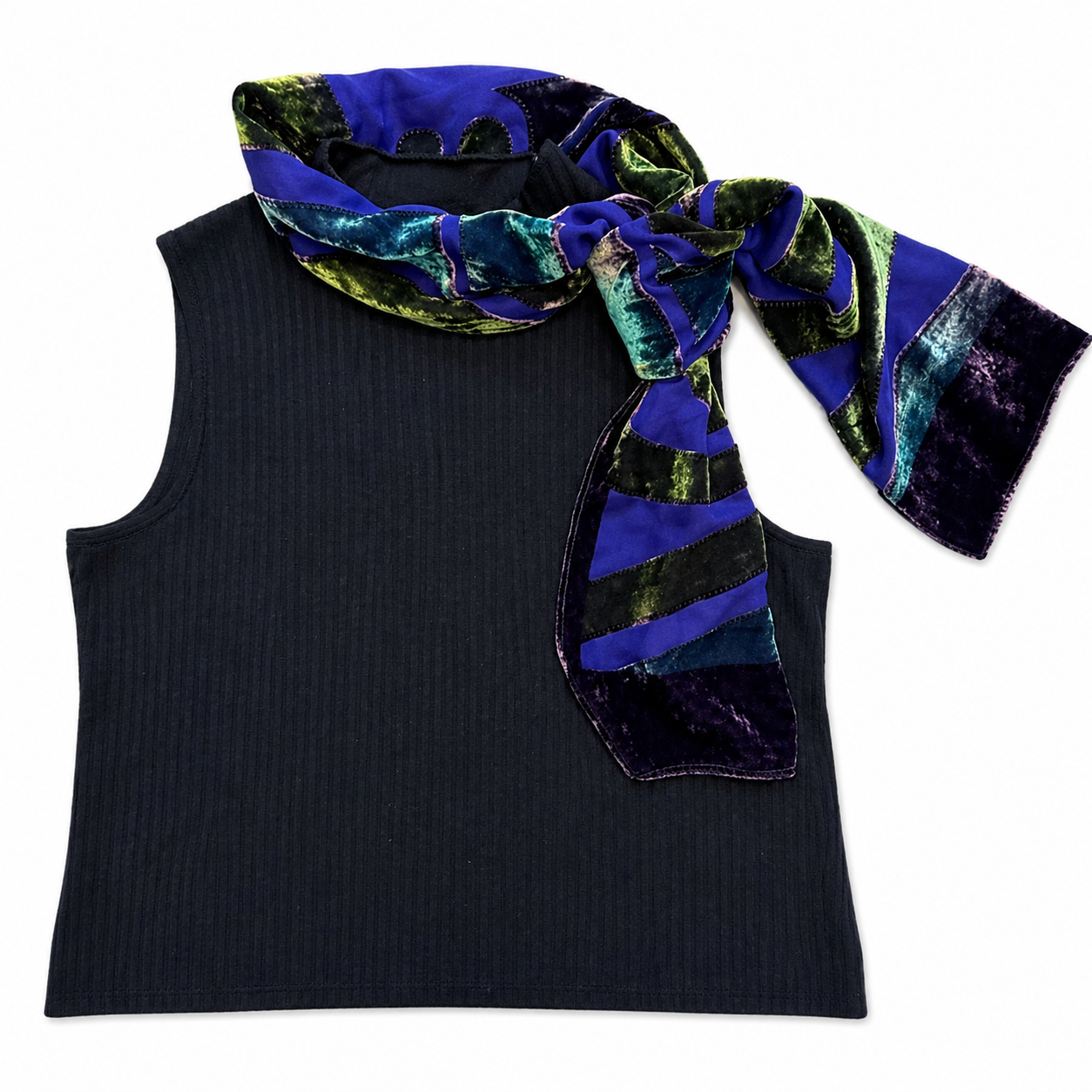 St. John Navy Mock Sleeveless Sweater with Velvet Scarf