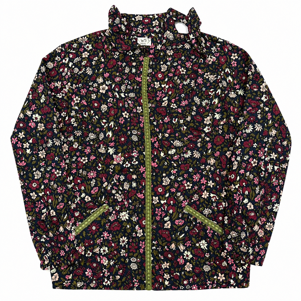 Brooks Brothers Long-Sleeve Navy Floral Blouse with Green Trim