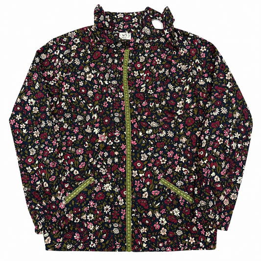 Brooks Brothers Long-Sleeve Navy Floral Blouse with Green Trim