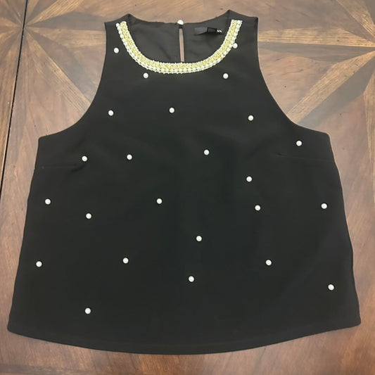Aqua Pearl Sleeveless Top with Added Pearl Neckline