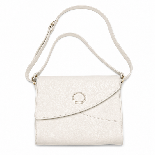 Ivory Leather Vintage Asymmetrical Flap Shoulder Bag