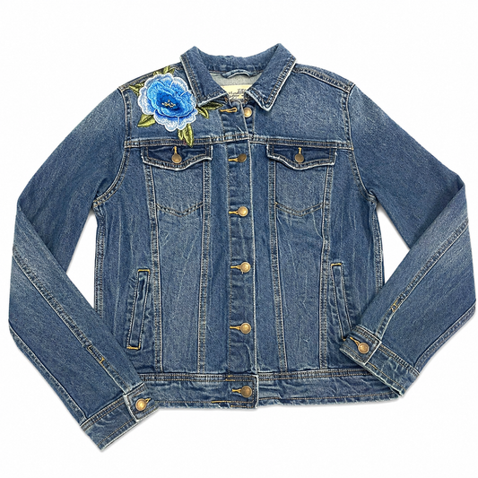 Denim Jacket with Blue Rose Patch