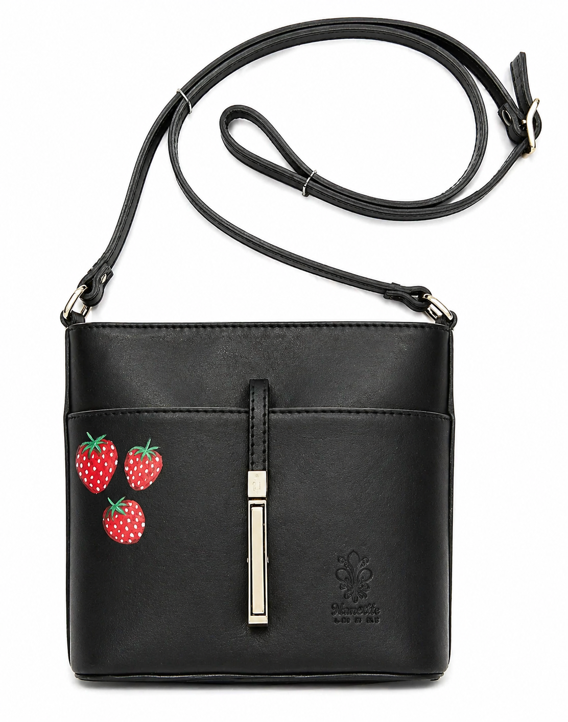 Vera Pelle Small Bucket Bag with Hand-Painted Strawberry Art