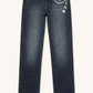 Frame Ultra Hi-Rise Le Sylvie Slender Straight Indigo Jean with Painted-on Pearl Chain