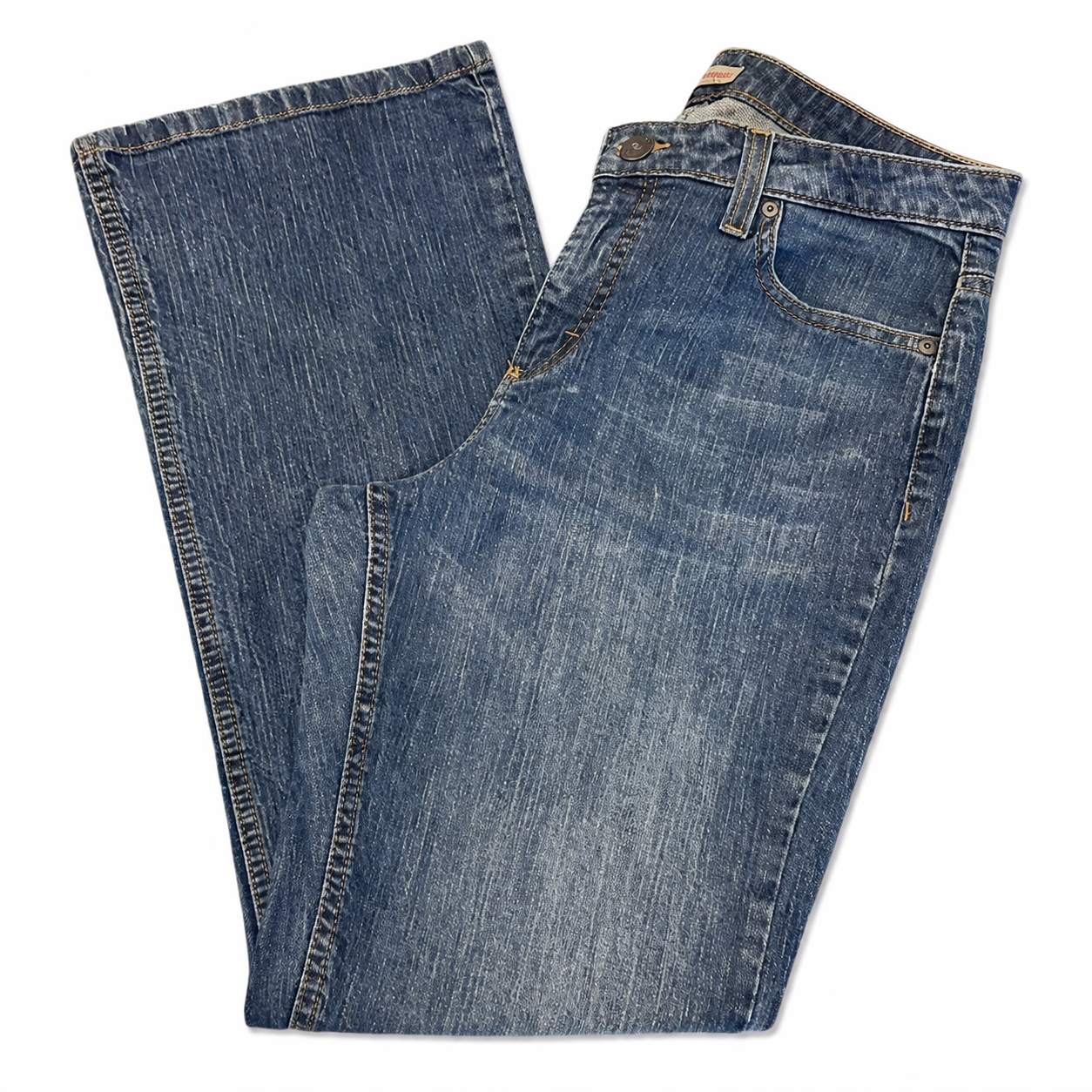 Wrangler 5-Pocket Marble Wash Bootcut High-Waisted Jeans with Orange Stitching