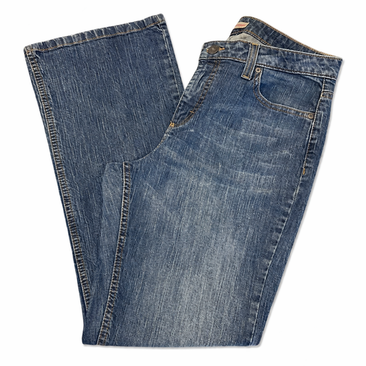 Wrangler 5-Pocket Marble Wash Bootcut High-Waisted Jeans with Orange Stitching