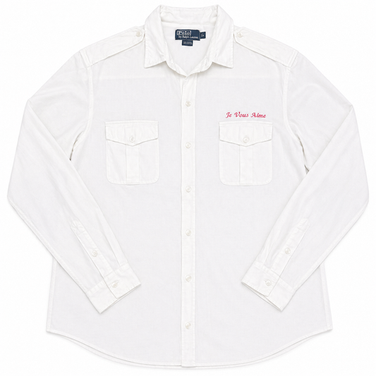 Polo by Ralph Lauren White Button-Up Shirt with "Je Vous Aime" Embroidery