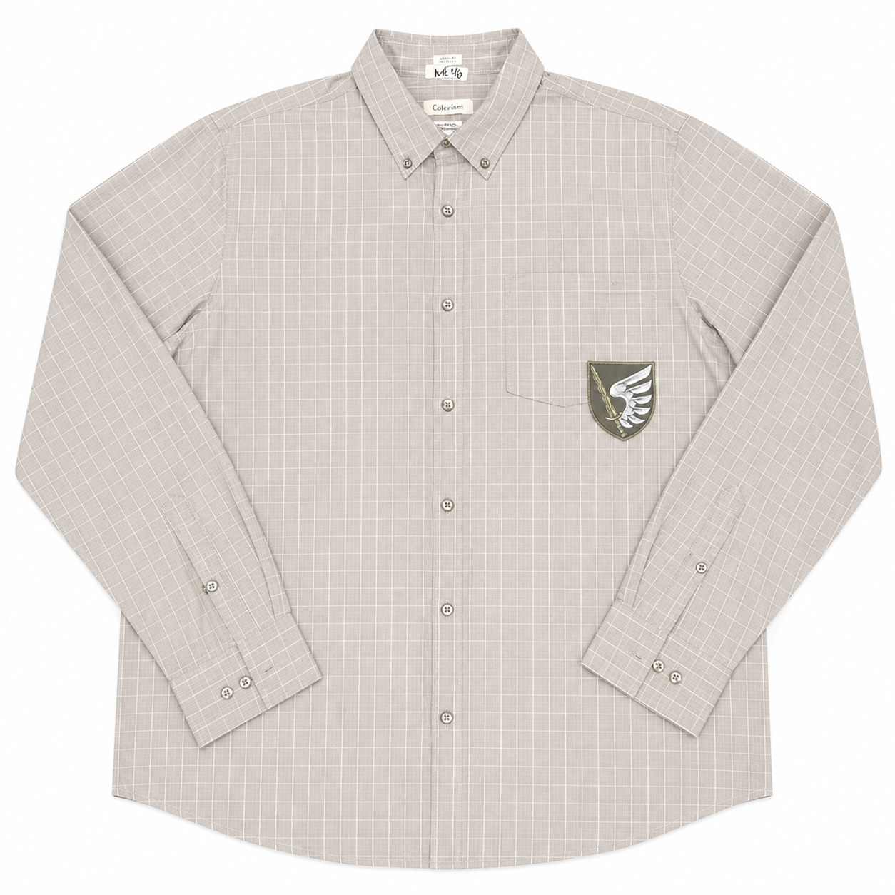 Calvin Klein Grey Button-Front Shirt with Vintage Sword Patch