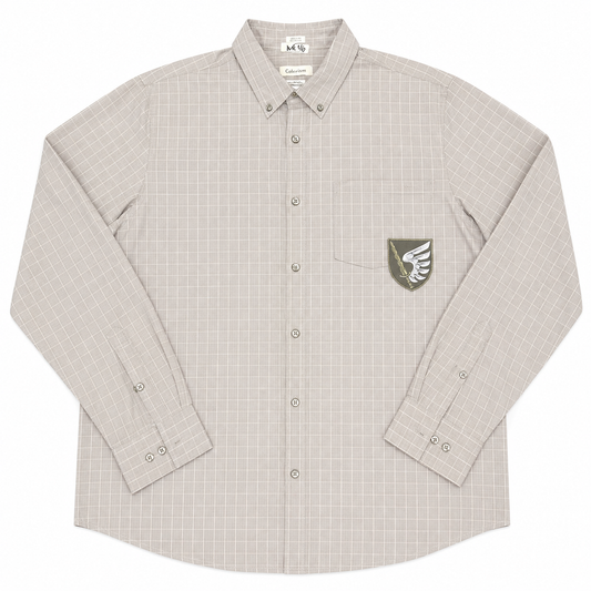 Calvin Klein Grey Button-Front Shirt with Vintage Sword Patch