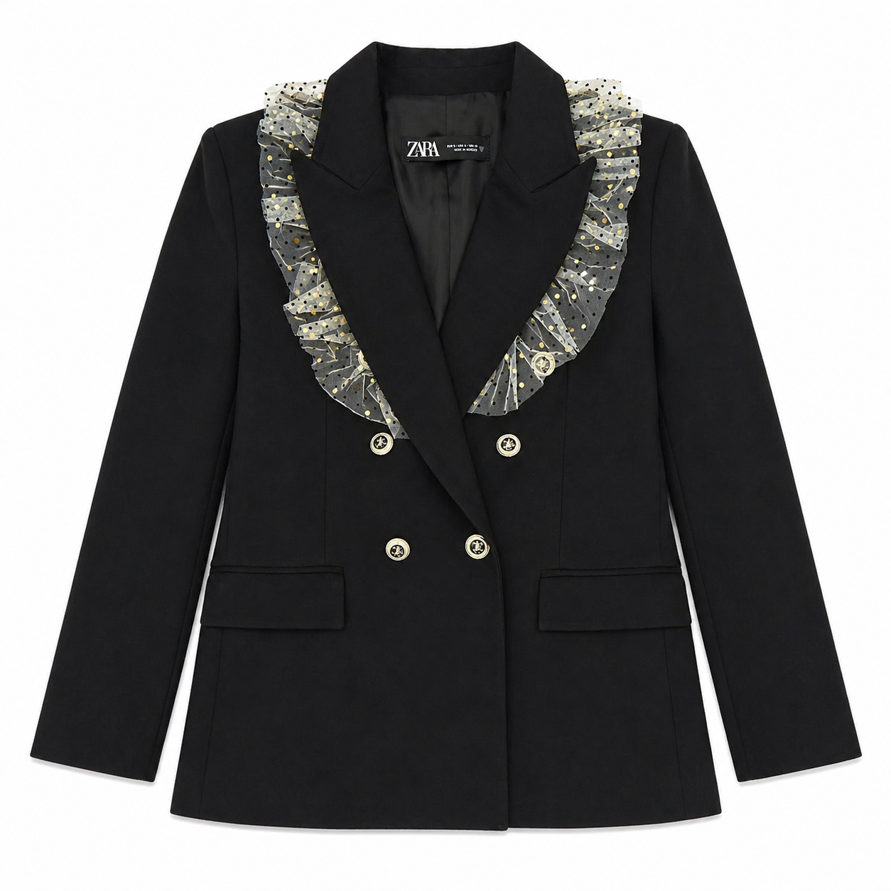 Zara Black Double-Breasted Blazer with Metallic Dotted Trim