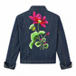 Ambition Zip Front Denim Jacket with Floral Applique