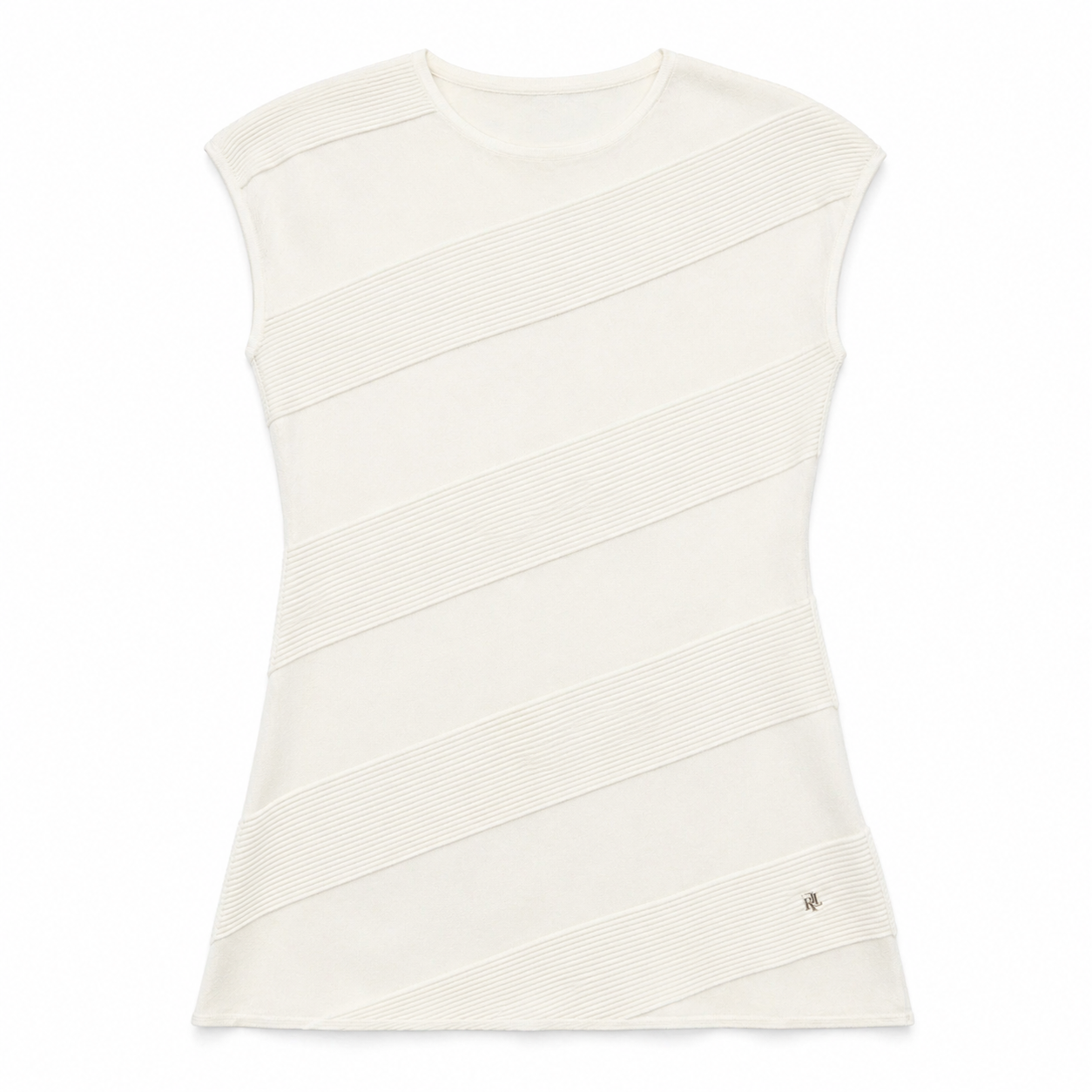 Carolina Herrera Ivory Sleeveless Jewel Sweater with Assymetrical Hemn