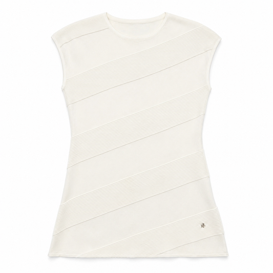 Carolina Herrera Ivory Sleeveless Jewel Sweater with Assymetrical Hemn