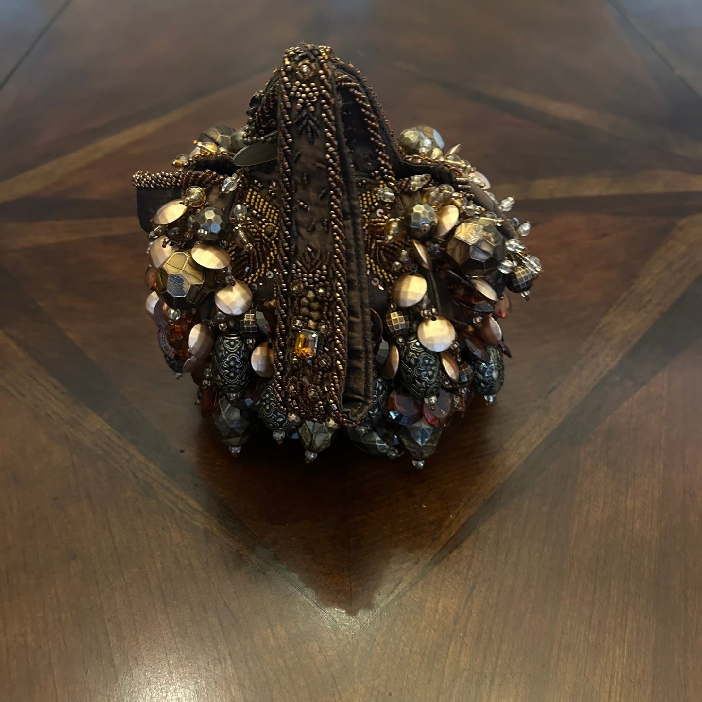 Mary Frances Brown & Copper Beaded Wrist bag