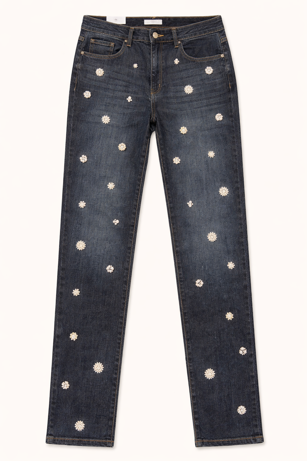DL1961 Hi-Rise Curvy Bedazzled Straight-Leg Blue Jeans