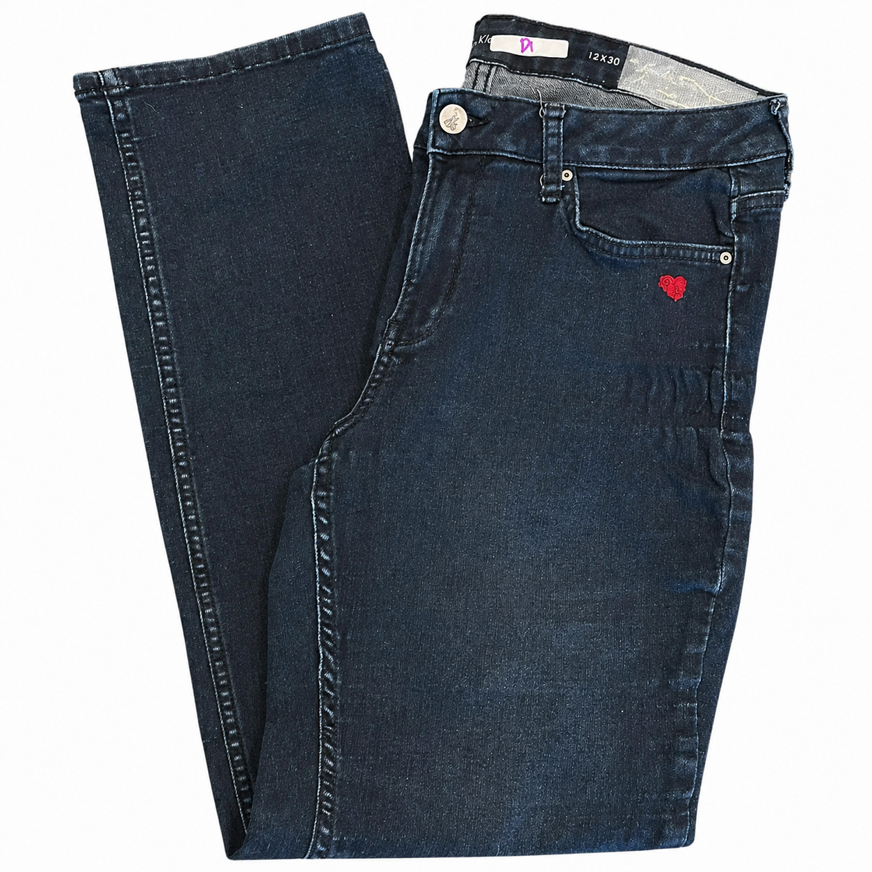 Calvin Klein Hi-Rise Straight Leg Hand-Embroidered Blue Jeans