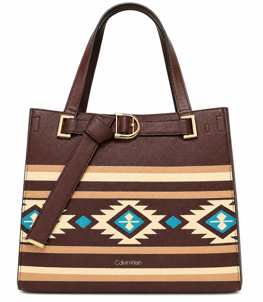 Calvin Klein Leather Handbag with Hand-Painted Western Art