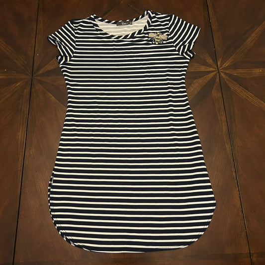 Knit Striped Nvy/White Shirt-Dress with Bee Appliqué